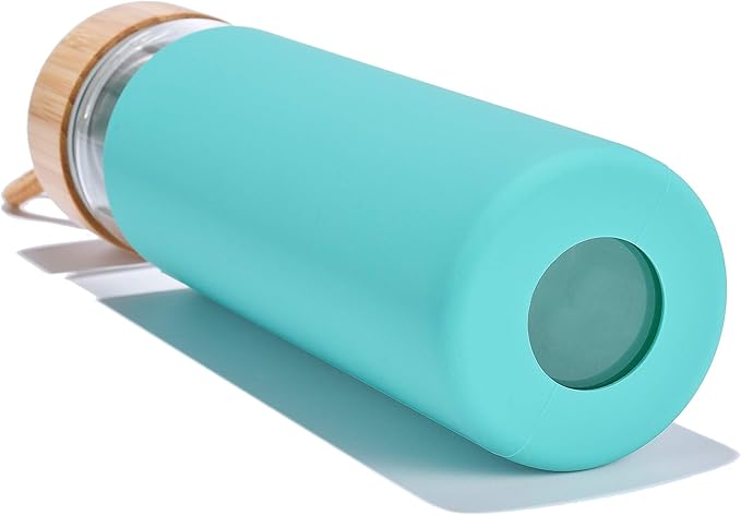20 Oz Borosilicate Glass Water Bottles with Silicone Sleeve BPA Free, Dishwasher Safe - Reusable Clear Glass Drinking with Leak Proof Bamboo Lid | Perfect Gym Water Bottles for Men & Women