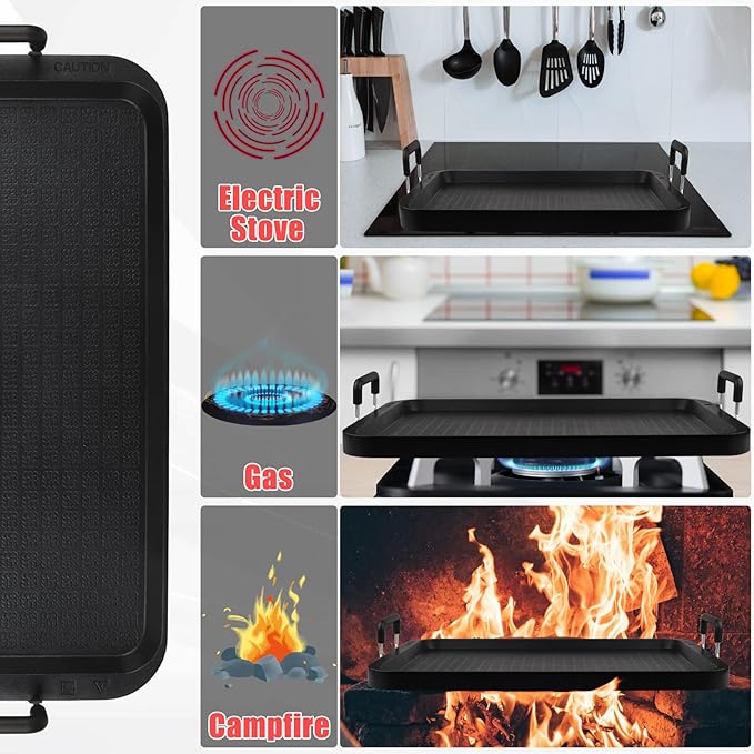 Flat Top Grill - Non-Stick Stovetop Griddle, Aluminum, Dishwasher Safe