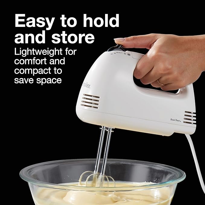 Proctor Silex Easy Mix 5-Speed Electric Hand Mixer with Bowl Rest, Compact and Lightweight, 100 Watts of Peak Power, White (62515PS) (Pack of 4)