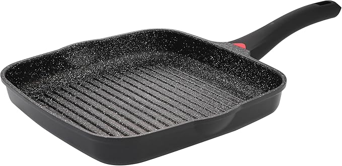 11 Inch Non Stick Grill Pan Granite Coated with Pour Spout - Lightweight 2.66 Quart Grill Pan for Indoor Cooking with Grip Handle - Induction Compatible PFOA Free Stove Top (Black)