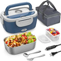 Vingud Electric Lunch Box for Adults, Heated Lunch Box Food Warmer, 80W Portable Heating Lunchbox for Men/Car/Truck with 1.5L Stainless Steel Container, 12V/24V/110V Lonchera Eléctrica Portátil Gift