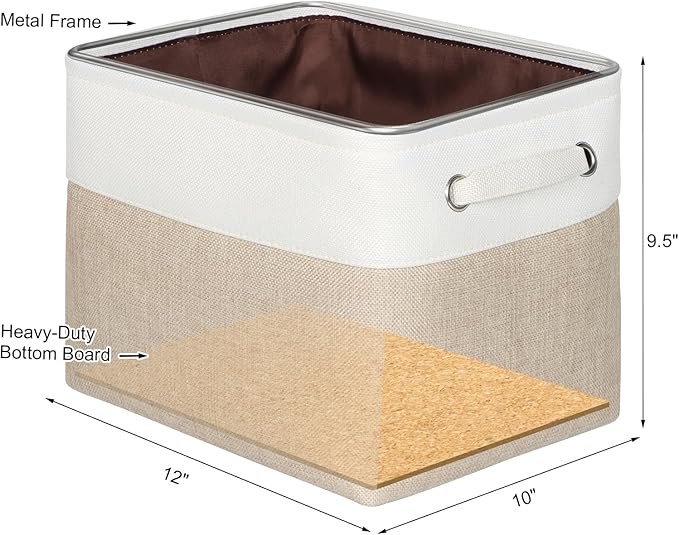 Kntiwiwo Foldable Storage Bin Collapsible Fabric Storage Basket Cube with Durable Handles Closet Organizer Bins for Organizing Shelves Drawers, Set of 3, 12" x 10" x 9.5", Beige
