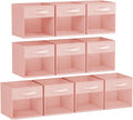 DIMJ Storage Cubes, Cube Storage Bin, 10 Pack Foldable Baskets with Window, Closet Storage Bins with Handle, 11x 11 inch Storage Cubes for Clothes, Toys, Books (Pink)