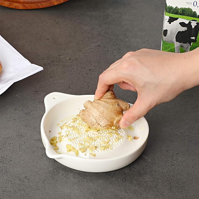 ONTUBE Ceramics Grater Plate for Ginger, Garlic, Onion, Cheese, Lemon, Chocolate, Vegetables and Fruits for Kitchen, White (5.5" x 1 Pieces)