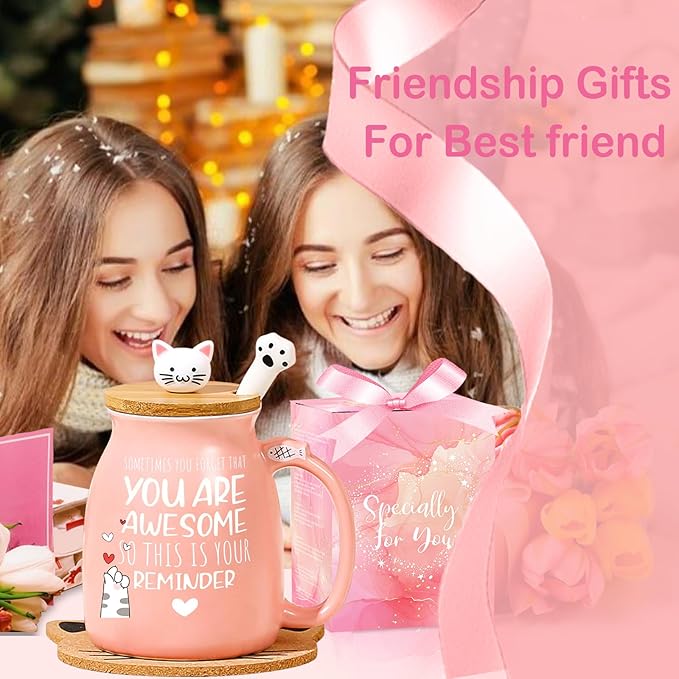 BigNoseDeer Thank You Gifts for Women Cute Cat Coffee Mug Birthday Friendship Christmas Gift for Women Female Mom Cat Lovers Present Kawaii Stuff Funny Tea Cup Stocking Stuffers White Elephant Gifts