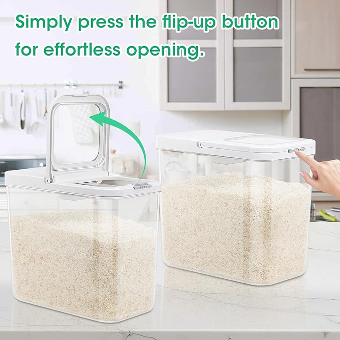 TBMax Rice Flour Storage Container with Automatic Flip-up Lid 25 Lbs | 12.68 Qt, Tall and Narrow Food Storage Flour Bin for Kitchen Pantry Organization, Pet Dog Cat Food Storage Container