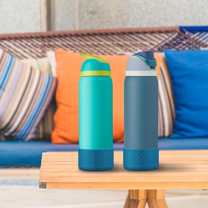 2PCS Silicone Water Bottle Boot for Owala 32oz, Protective Bottom Bumper Anti-Slip Sleeve for FreeSip, Twist, and Flip Stainless Steel Bottles, Dishwasher Safe and BPA Free(Dark Blue)