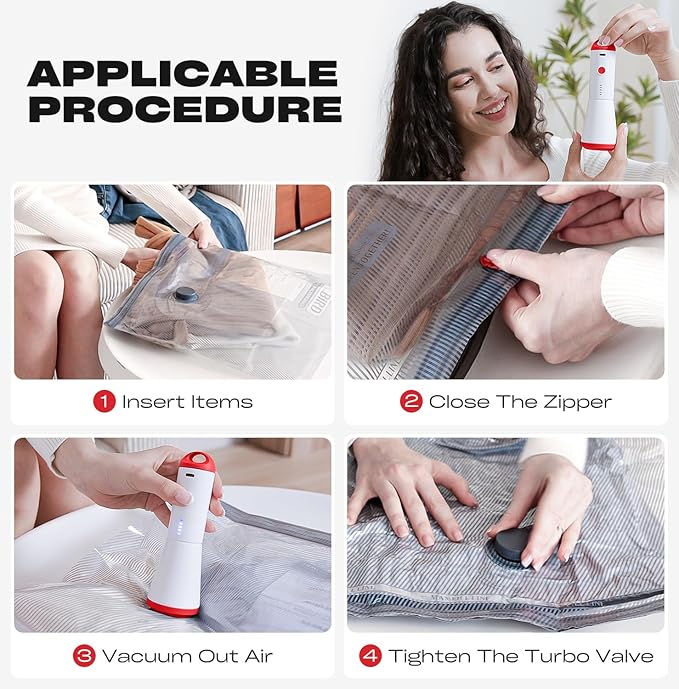Travel Vacuum Storage Bags with Rechargeable USB Pump, 12 Pack Carry-On Size Compression Packing Bags for Luggage and Suitcase, Space Saver for Clothes and Clothing Travel