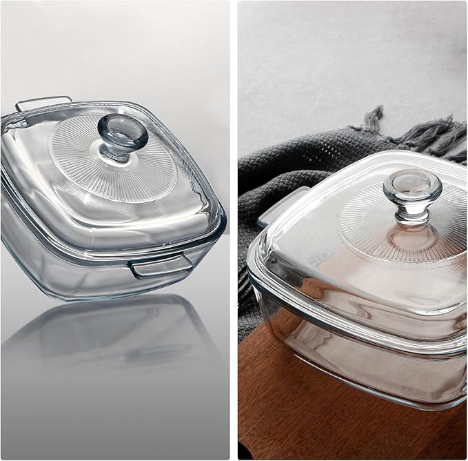 NUTRIUPS Mini Glass Casserole Dish with Lid Oven Safe Square Casserole Dish Set 2 Pack (5.9in+6.8in) Microwave Bowl With Glass Lid （0.8L+1.2L）