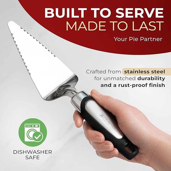 Orblue Pie Server, Essential Kitchen Tool, Serrated on Both Sides, Great for Right or Left Handed Chef, Stainless Steel Flatware, Cake Cutter, Black