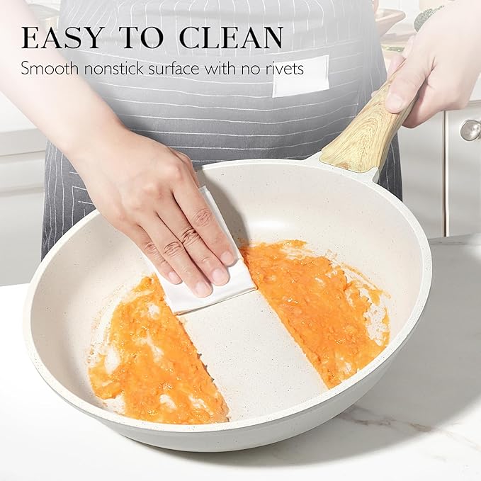 GiPP Non Stick Frying Pan Set - 8" 9.5" 11" Granite Nonstick Pan Skillet, Non Toxic Pans for Cooking, Omelette Pan with Stay Cool Handle, Induction Compatible, PFAS/PTFE/PFOA Free, White