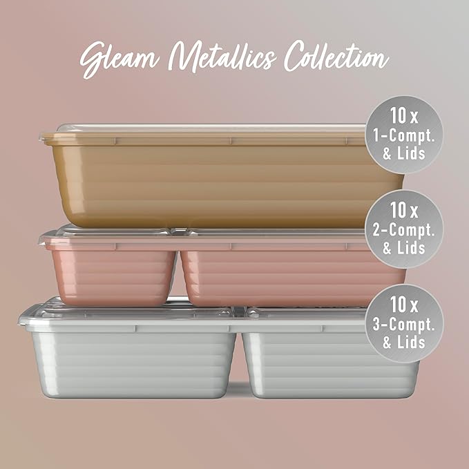 Bentgo Prep 60-Piece Meal Prep Kit - Reusable PFAS & BPA-Free Food Containers, 1-Compartment, 2-Compartment, & 3-Compartments - Microwave, Freezer, & Dishwasher Safe (Gleam Metallics)