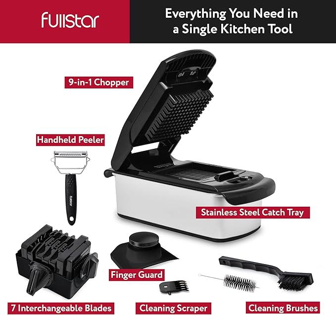 Fullstar The Original Pro Chopper - Vegetable Chopper and Spiralizer, Food Chopper with Container, Fruit Slicer, Kitchen Gadgets & Gifts, Home Essentials (9 in 1, Stainless Steel)