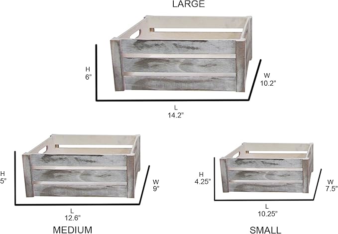 Admired By Nature Wooden Crates Storage Container, Rustic White Set of 3, Farmhouse Style Decorative Baskets for Home Decor, Rustic Decor, Nesting Stackable Organizers, Distressed Wood Crates