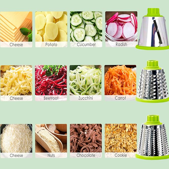 Cheese Grater with Handle, Multifunctional Manual Rotary Cheese Grater - Cheese Shredder Easily Chop Carrots, Potatoes, Vegetables and Fruits and Easy to Clean(Grey green)