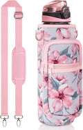 Fimibuke 32 oz Water Bottle with Sleeve - BPA Free Leakproof Sport Large 1L Plastic Motivational Water Bottle with Straw Strap & Insulated Neoprene Holder Carrier Bag Great Xmas Gift for Women Men