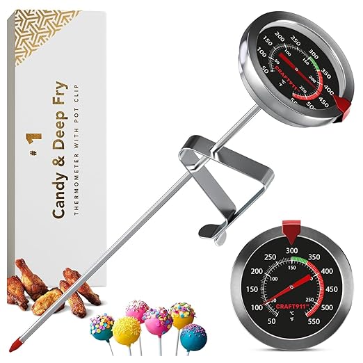 Candy Thermometer with Pot Clip - Deep Fry Oil Thermometer for Frying and Candle Making - Black