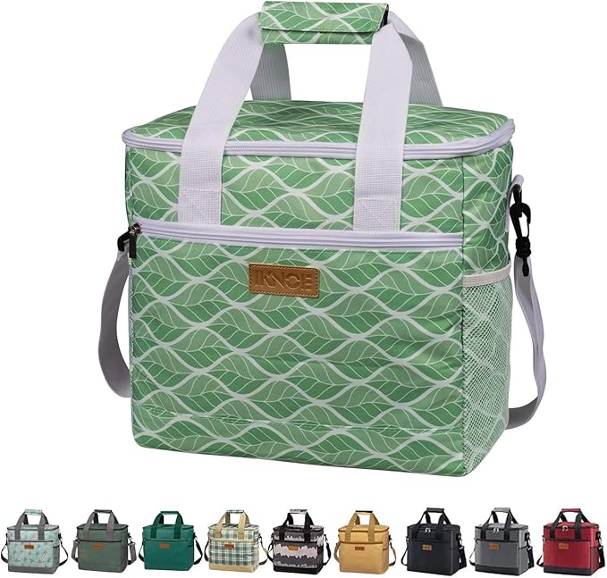 Iknoe Large Cooler Bag Collapsible 24 Can Insulated Bags Leakproof Lunch Cooler Tote with Multi-Pockets for Adult Insulated Thermal Bag for Beach, Picnic, Office Work(Green Wave)