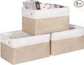 Kntiwiwo Foldable Storage Bin Collapsible Fabric Storage Basket Cube with Durable Handles Closet Organizer Bins for Organizing Shelves Drawers, Set of 3, 17" x 11.8" x 9.8", Beige