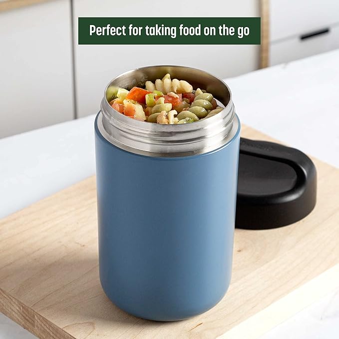 Goodful Stainless Steel Food Jar, Double Wall Vacuum Sealed Insulated Food Storage Container with Carry Handle Lid, 16-Ounce, Deep Blue