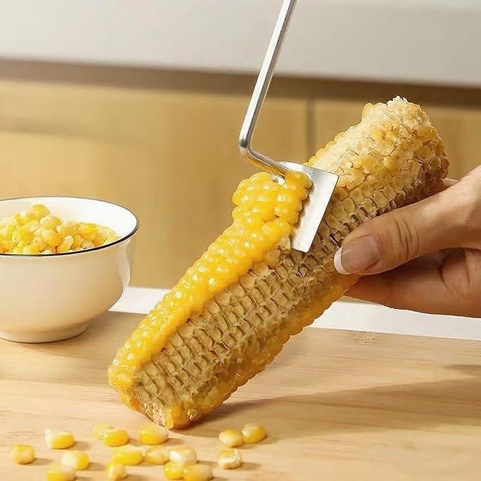 Corn peeler for corn on the cob+Corn fork set，stainless corn kernel remover tool ， Suitable for Home Kitchen