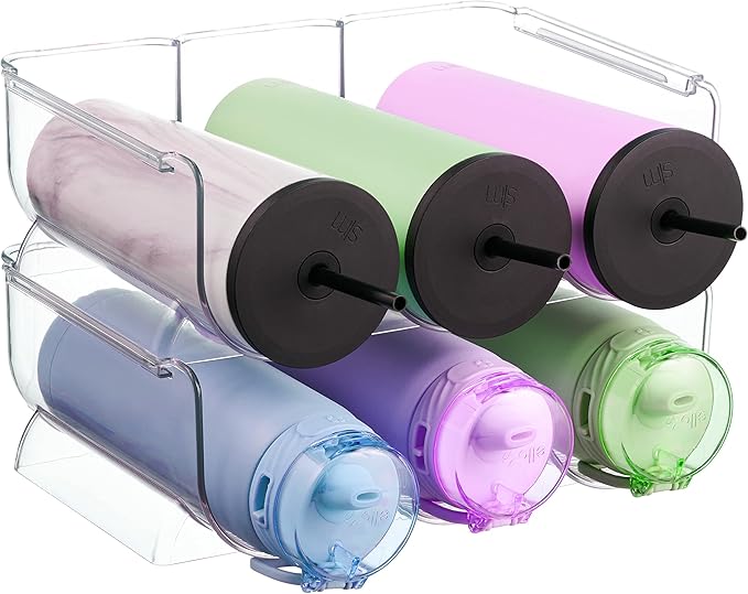 2 Pack Plastic Stackable Water Bottle Holders - Kitchen Pantry Refrigerator Storage Bins - Wine and Water Bottle Organizer Stand for Home Organization and Storage, Countertop Cabinet Organization Rack