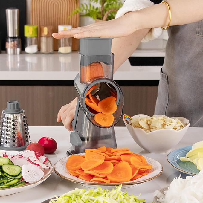 Cheese Grater,Rotary Cheese Grater with Handle, Multifunctional Rotary Cheese Shredder Effortlessly Grates Cheese, Vegetables, and Fruits (Gray)