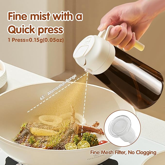 YARRAMATE 16oz/470ml Light Blocking Oil Sprayer for Cooking with Stickers, Food-Grade 2 in 1 Olive Oil Dispenser Bottle for Kitchen, Premium Dark Amber Glass Oil Bottle for Air Fryer, BBQ(White)