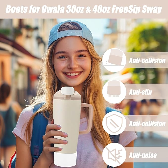 Mity rain 2PCS Protective Silicone Boots for Owala 30oz & 40oz FreeSip Sway Bottles & Tumblers - Accessories for owala, Enhances Stability & Prevents Scratches (Ivory & White)