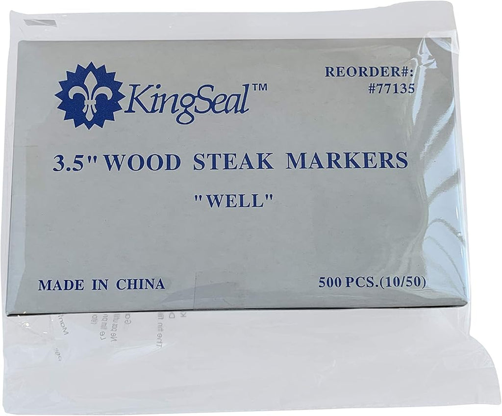 KingSeal 500 Count 3.5 Inch Natural Birch Wood Steak Markers, Heat Stamped, Well, Eco Friendly, Bulk Pack - 1 Box of 500