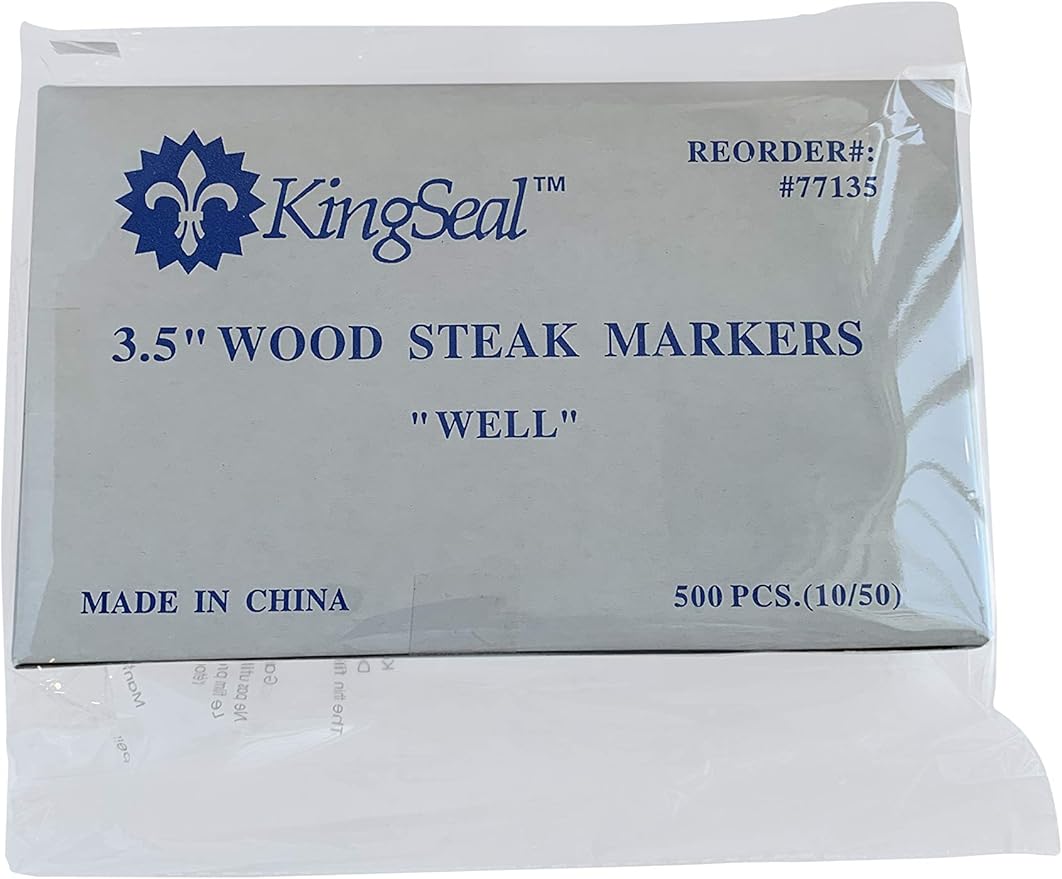 KingSeal 500 Count 3.5 Inch Natural Birch Wood Steak Markers, Heat Stamped, Well, Eco Friendly, Bulk Pack - 1 Box of 500