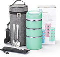 Lille Home Stackable Stainless Steel Thermal Compartment Lunch/Snack Box, 3-Tier Insulated Bento/Food Container with Lunch Bag, Utensils Set and Three Extra Seals, 43OZ