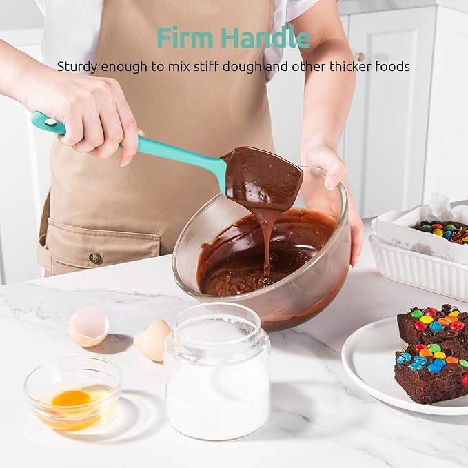 U-Taste Silicone Spoon Spatula Set, 600ºF High Heat Resistant Food Grade Flexible Rubber Scraper, Cooking Mixing Baking Kitchen Utensils Set of 3 (Aqua Sky)