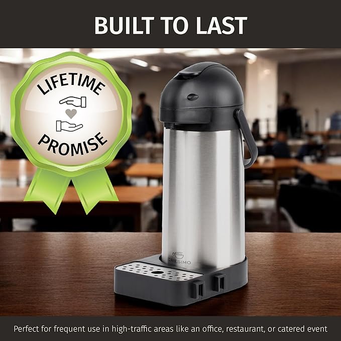 Airpot Coffee Dispenser with Pump & Tray - 102oz/3L Coffee Carafe with Pump - 12 Hours Hot Drink Dispenser for Parties - Stainless Steel Thermal Carafe for Hot Cocoa Bar -Easy-to-Use Insulated Pitcher