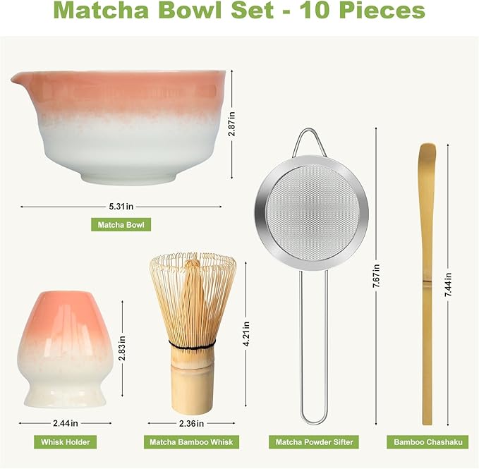 Pink Matcha Whisk Making Set - Japanese Tea Kit with Whisk Bowl and Bamboo Scoop Ceramic Chawan with Spout for Traditional Tea Ceremony Complete Matcha Making Tools Gift for Tea Lovers (Pink, 5 PCS)