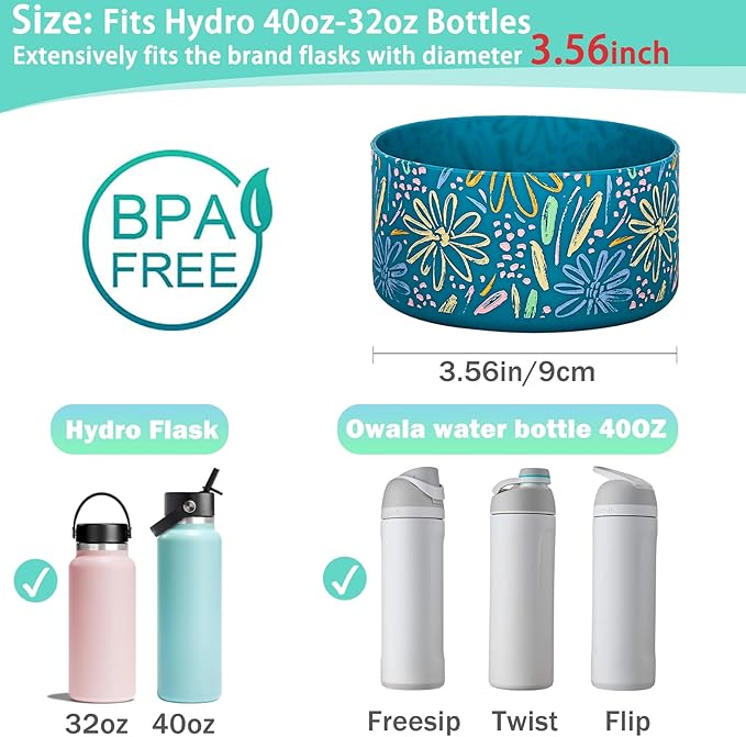 WK IEASON Protective Silicone Base Boot for Hydro Flask Mouth, Anti-Slip Silicone Sleeve Cover Bumper for Hydro Water Bottle Accessories -3.56inch Bottom Diameter