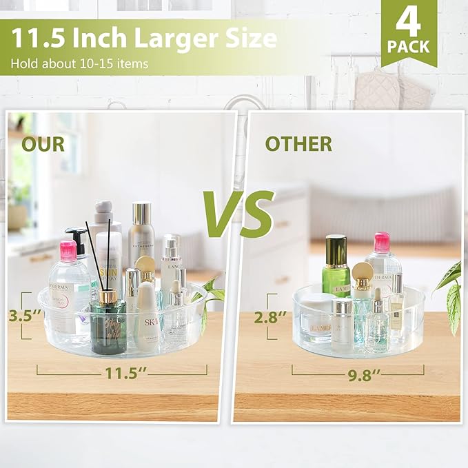 GUZON 2 Pack Lazy Susan Organizer for Cabinet, Upgraded 11.5" Clear Lazy Susan Turntable with Handles and Raised Edge, Rotating Spice Storage for Kitchen, Pantry, Refrigerator, Bathroom, Table