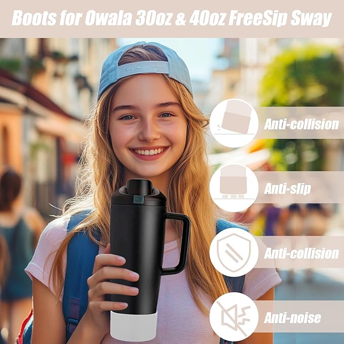 Mity rain 2PCS Protective Silicone Boots for Owala 30oz & 40oz FreeSip Sway Bottles & Tumblers - Accessories for owala, Enhances Stability & Prevents Scratches (Ivory & Light Gray)
