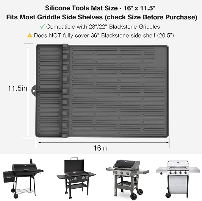 Silicone Griddle Tools Mat for Blackstone - Large Silicone Spatula Mat with Drip Pad - Griddle Mats BBQ Grill Accessories - Side Shelf Mats Grill Pad for Blackstone Griddles Accessories (Gray)