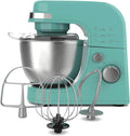 Hamilton Beach Electric Stand Mixer, 4 Quarts, Dough Hook, Flat Beater Attachments, Splash Guard 7 Speeds with Whisk, Aqua