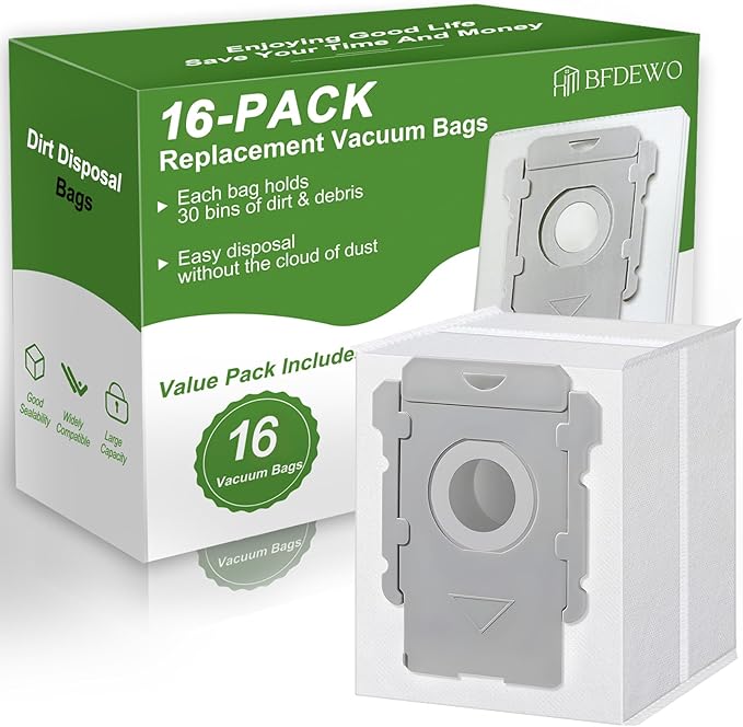 16 Pack Vacuum Bags for i7, i7+, i7Plus, i8, i8+, i3, i3+, i4, i4+, i6, i6+, s9, s9+, s9Plus, i and s Series Clean Base Automatic Dirt Disposal Bags