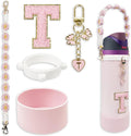 SITKOL Silicone Boot Cute Monogram Set Compatible with Owala Water Bottle 24 oz, 32 oz, 40 oz - Perfect Letter Owala Accessories for Owala Tumbler, Owala Free Sip, Pink Owala, Black Owala