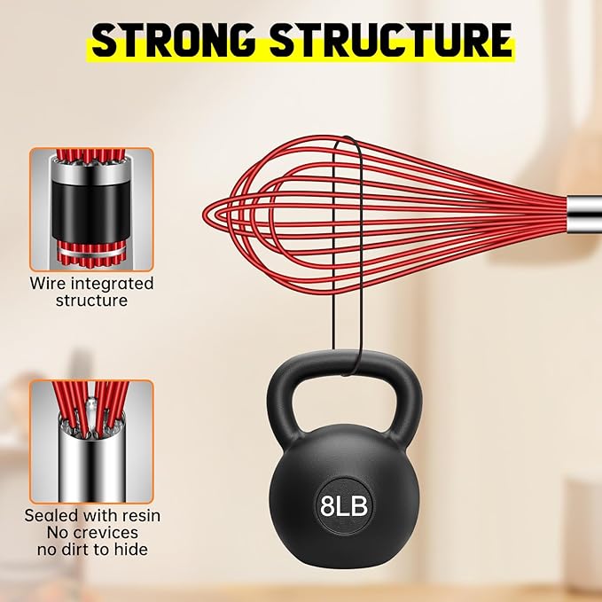 HOTEC 4 Pieces Silicone Whisks Set, Wire Balloon Whisks for cooking Egg Beater, Non-slip Handle Whisk for Non-stick Cookware Perfect for Cooking, Stirring, Beating and Blending (Multicolor)