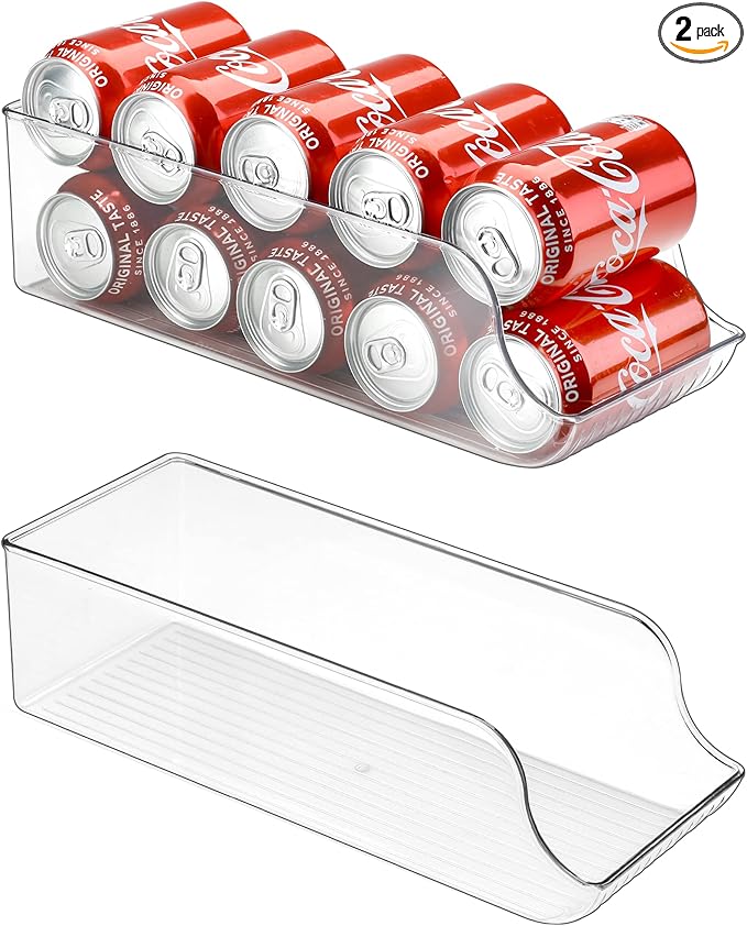 Puricon 2 Pack Standard Can Drink Dispenser Organizer for Refrigerator Plastic Soda Pop Holder Container Storage Bin for Fridge Freezer Pantry Kitchen