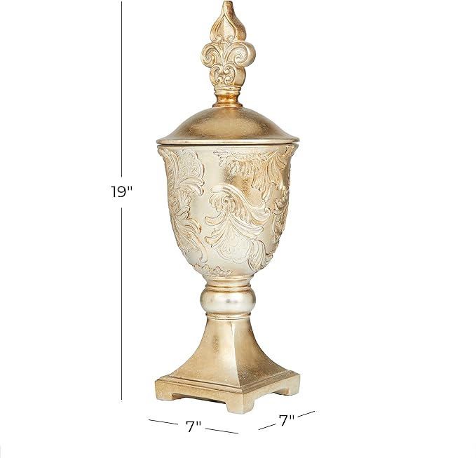 Deco 79 Polystone Solid Decorative Jars, 7" x 7" x 19", Gold