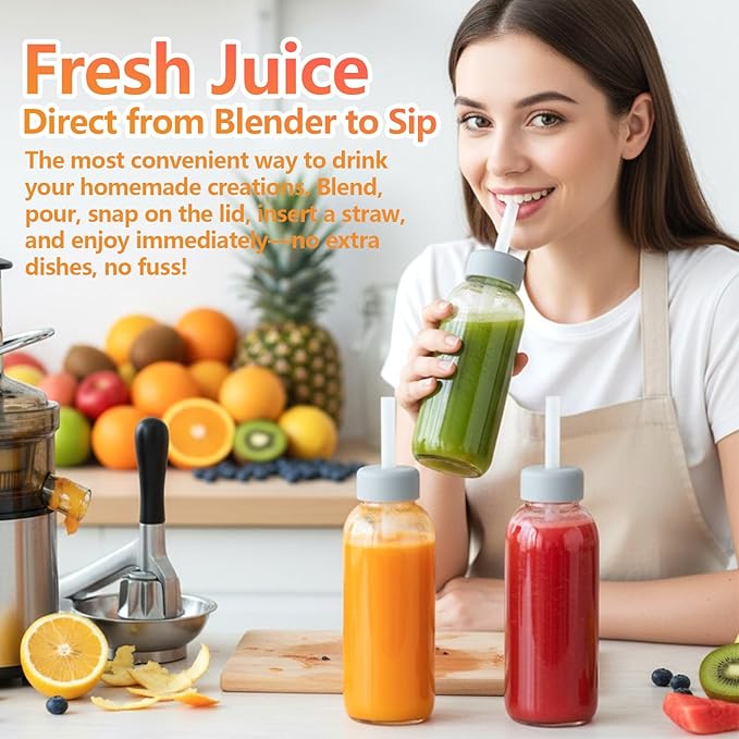 Zukro Clear Glass Juice Bottles 10.5 oz, 4 Pack Reusable 300ml Glass Jars With Airtight Stainless Steel Lids for Juicing, Milk, Ginger Shot, Smoothie, Leak Proof Small Water Container, BPA Free