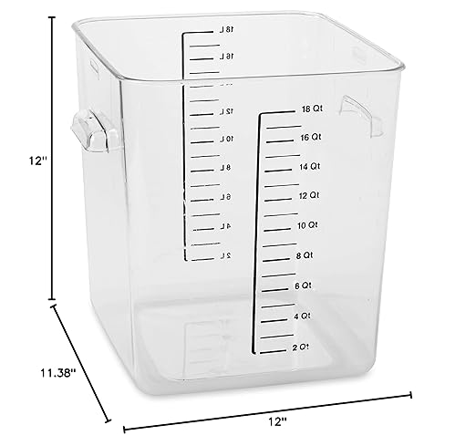 Rubbermaid Commercial Products Plastic Space Saving Square Food Storage Container, 18 Quart, Clear, for Kitchen/Sous Vide/Food Prep