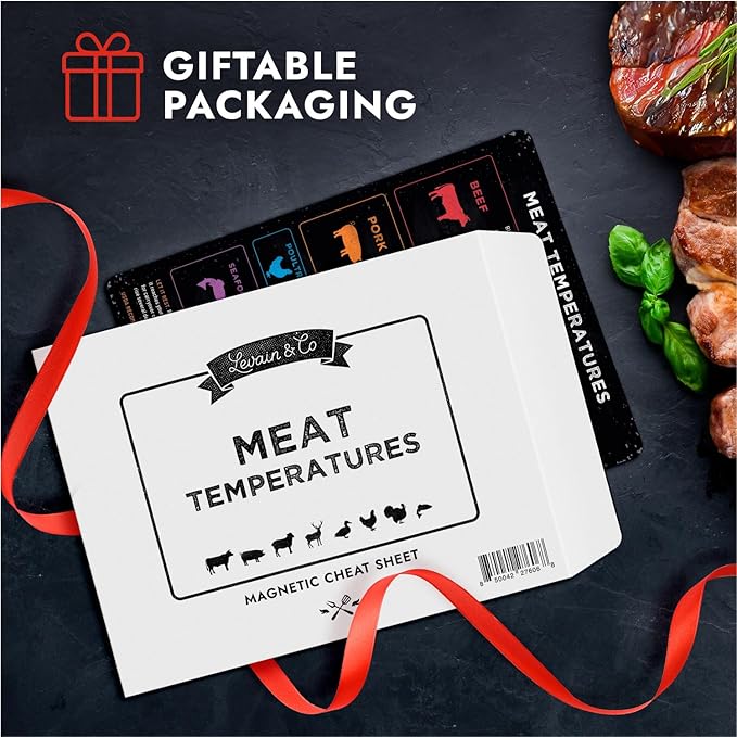 Levain & Co Cooking Temp Magnet – Beef, Poultry, Fish & Pork Doneness Chart – Vertical Kitchen Reference Guide – Food Thermometer Chart & Fridge Cooking Accessory