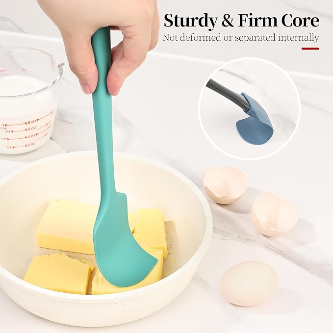 600ºF Heat Resistant Spatulas, High Heat Food Safe Semless Kitchen Silicone Scraper Set for Cooking Baking Mixing Scraping Stirring Nonstick Cookware Pan Bowl (4Pcs,Aqua Sky)