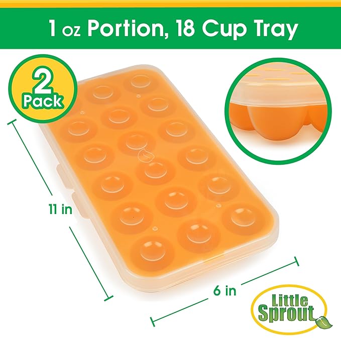 Silicone Baby Reusable Food Storage Tray (2 Pack) - Pop Out 1oz Portion Silicone Stackable Freezer Tray, Snap-on Lid, Non Toxic BPA & PVC Free, Dishwasher &Microwave Safe, Healthy Meal Prep, Gift